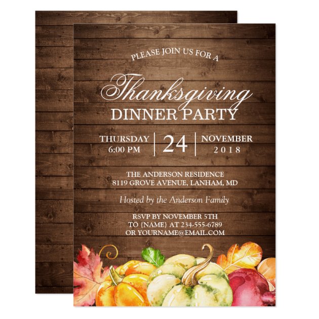 Autumn Rustic Wood | Thanksgiving Dinner Party Card