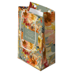 Autumn Sage Green Watercolor Floral Custom Small Gift Bag