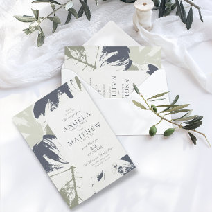 Autumn Sage Navy Floral Abstract Invitation