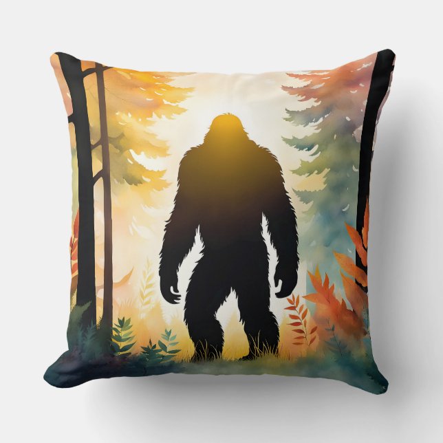 Autumn Sasquatch Colorful Landscape Throw Pillow (Front)