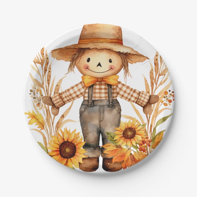 Autumn Scarecrow Paper Plates, Sunflowers Plates (Front)