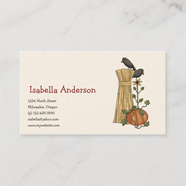 Autumn Scarecrows · Crow & Pumpkin Business Card (Front)