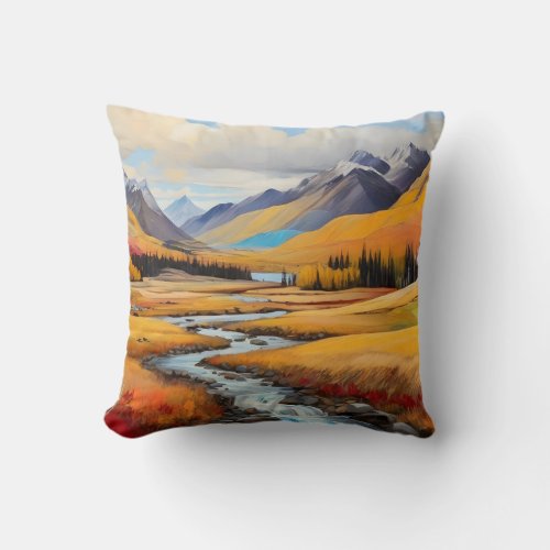 Autumn scene of colorful hills throw pillow