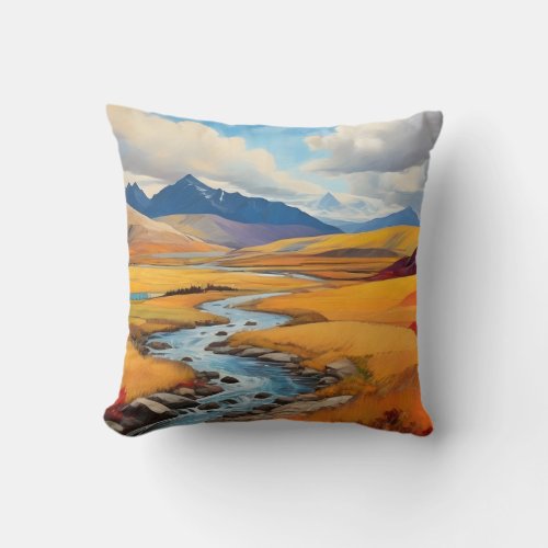 Autumn Scene of Colorful Hills Throw Pillow