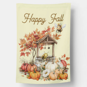 Autumn Scene with Pumpkins, Apples & Wishing Well House Flag