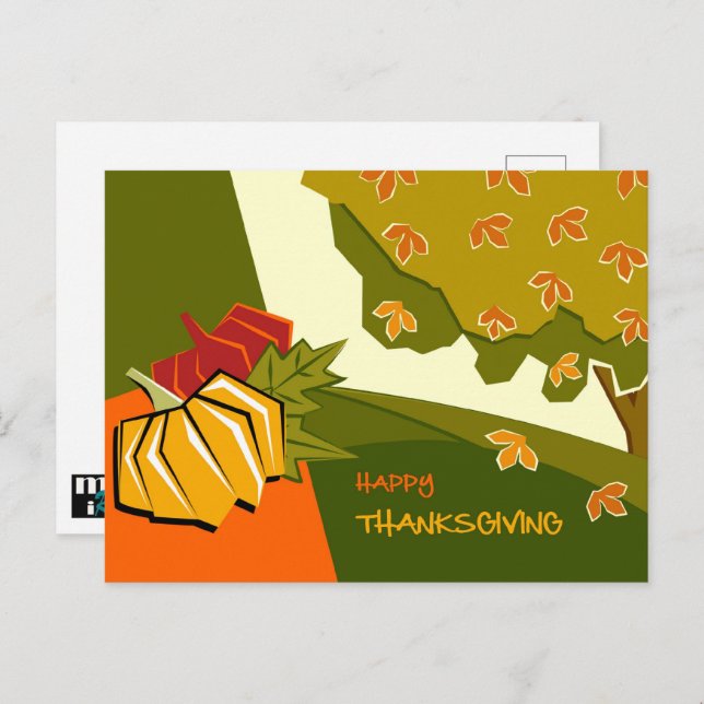 Autumn Scenery and Pumpkin Thanksgiving Postcard (Front/Back)