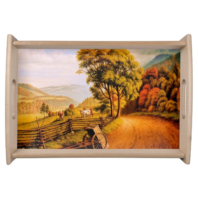 Autumn Scenery Painting Thanksgiving  Serving Tray (Front)