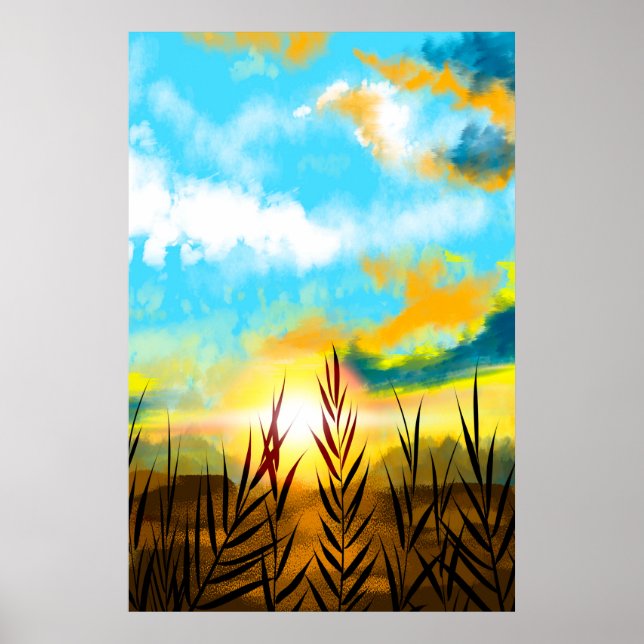 Autumn Scenery Wheat Field Sunset Poster (Front)