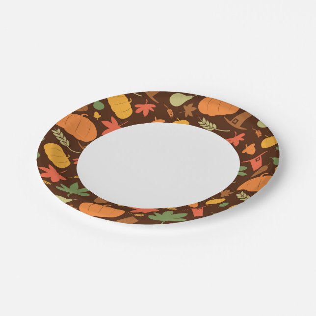 Autumn seamless background, Thanksgiving day. Paper Plates (Angled)