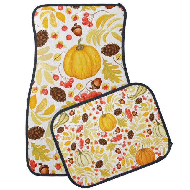 Autumn seamless background with pumpkins, acorns,  car floor mat (Set)