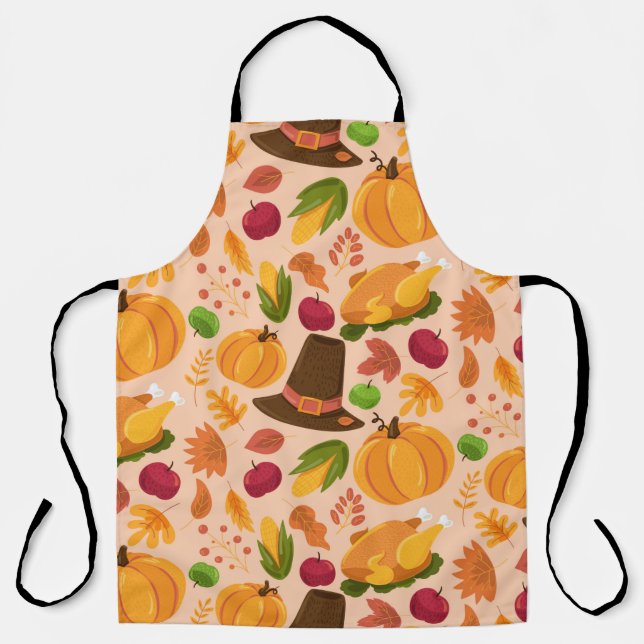 Autumn seamless pattern, cute fall cartoon texture apron (Front)