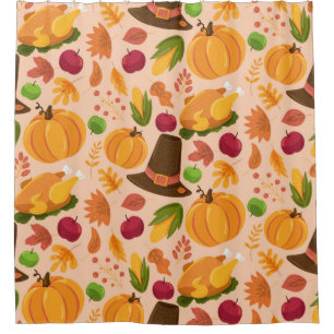 Autumn seamless pattern, cute fall cartoon texture shower curtain