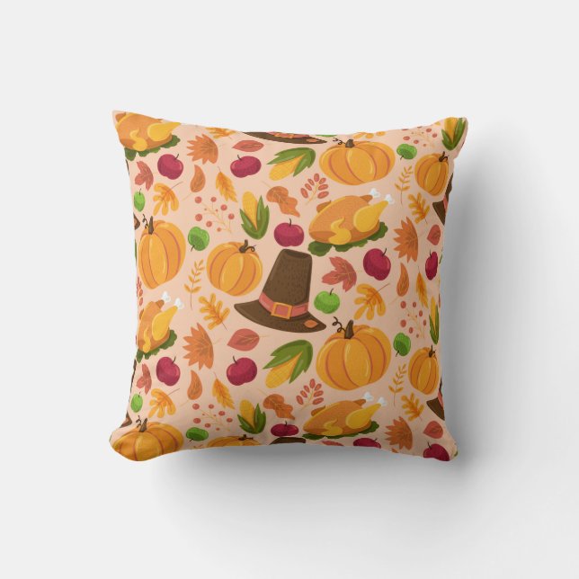 Autumn seamless pattern, cute fall cartoon texture throw pillow (Front)