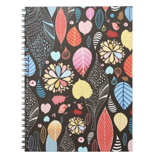 Autumn seamless pattern with colorful leaves and b notebook (Front)
