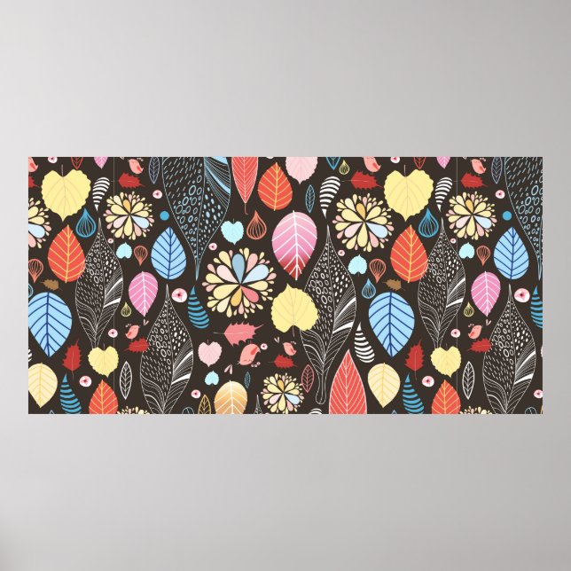 Autumn seamless pattern with colorful leaves and b poster (Front)