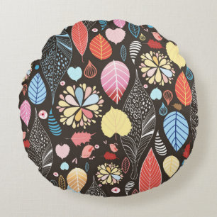 Autumn seamless pattern with colorful leaves and b round pillow
