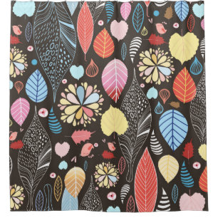 Autumn seamless pattern with colorful leaves and b shower curtain