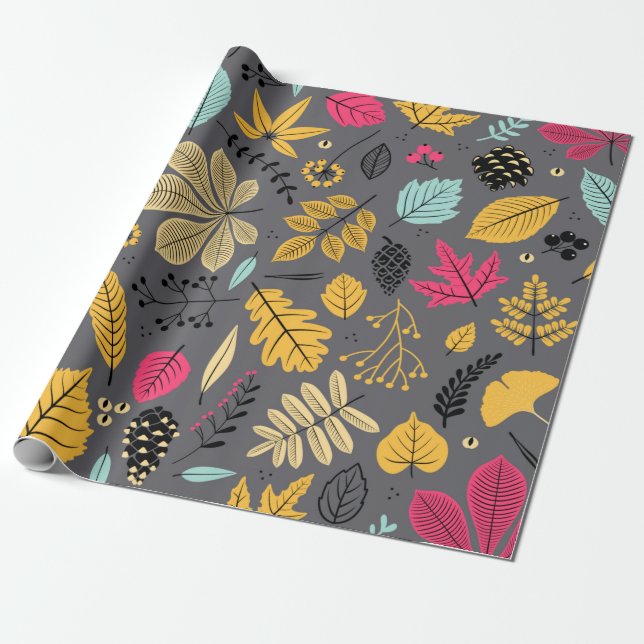 Autumn seamless pattern with leaf, autumn leaf bac wrapping paper (Unrolled)