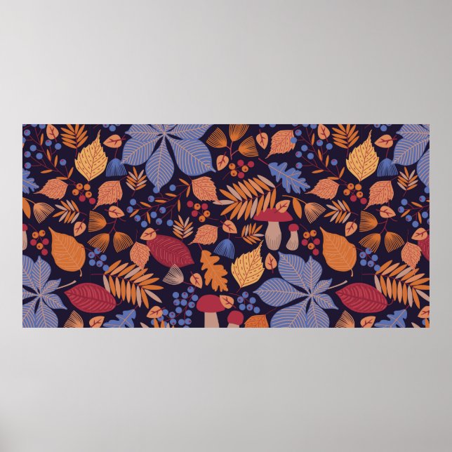 Autumn seamless pattern with leaves, branches and  poster (Front)