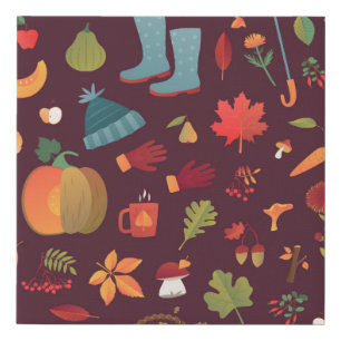 Autumn Seamless vintage Pattern. Mushrooms, acorns Faux Canvas Print