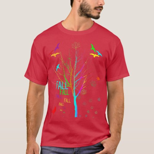 Autumn Season Fall Equinox Tree Leaves Birds the B T_Shirt