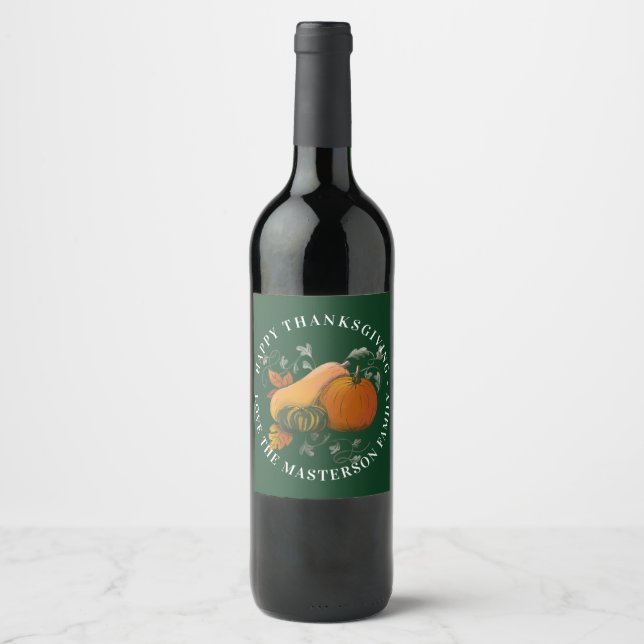 Autumn Season Fall Harvest Happy Thanksgiving Wine Label (Front)