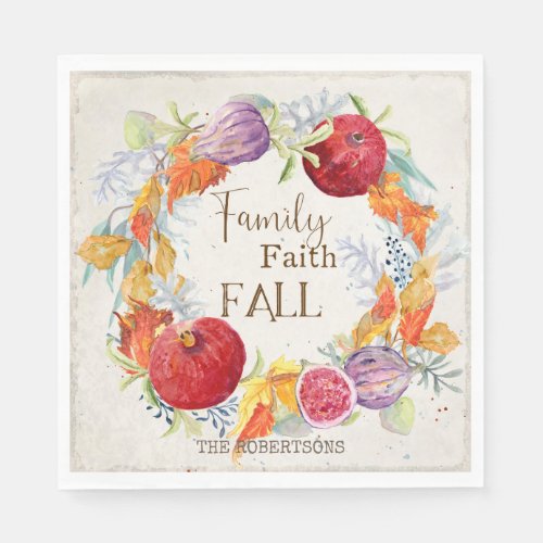 Autumn Season Family Faith Fall Harvest Wreath Art Napkins