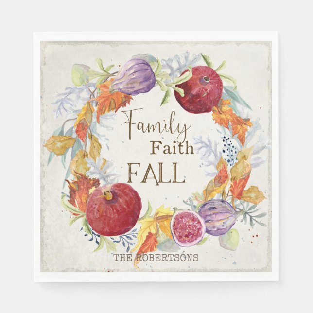 Autumn Season Family Faith Fall Harvest Wreath Art Napkins (Front)