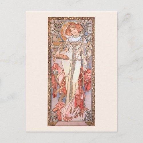 Autumn Season Fashion Illustration Alphonse Mucha Postcard