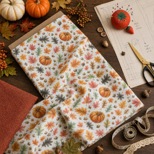 Autumn Season Leaves and Pumpkin Pattern  Fabric