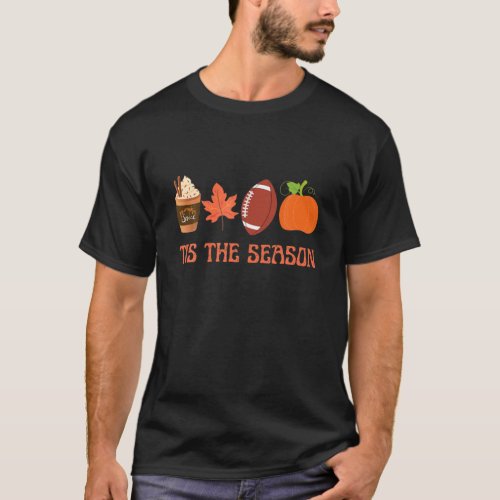 Autumn Season Pumpkin Spice Fall Leaves Football P T_Shirt