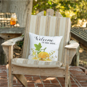 Autumn Season Pumpkins / Welcome to our Home Outdoor Pillow