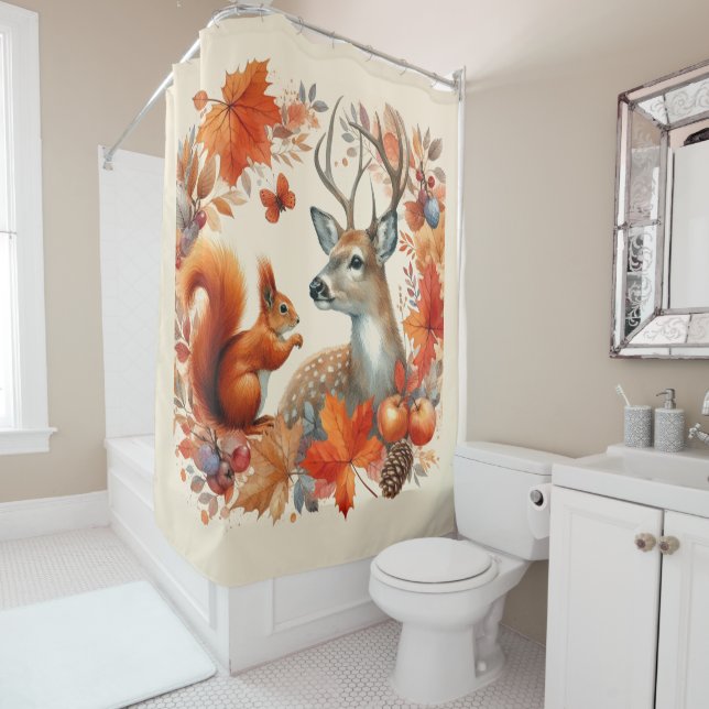 Autumn Season Wildlife and Orange Leaves  Shower Curtain (In Situ)