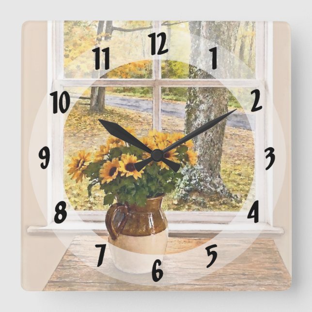 Autumn Seen Through a Window Square Wall Clock (Front)
