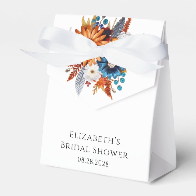 Autumn Sequined Blossoms Bridal Shower Favor Boxes (Front Side)