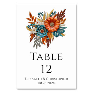 Autumn Sequined Blossoms Wedding Table Number
