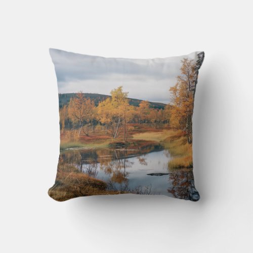 Autumn Serenade Finnish Ruska Reflections Throw Pillow