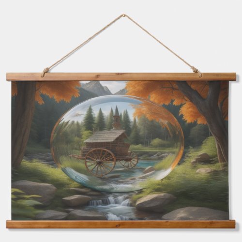 Autumn Serenity Rustic cottage Cart In Glass Orb Hanging Tapestry