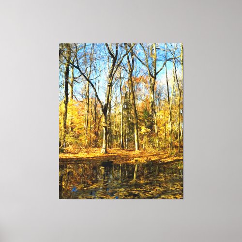 Autumn Serenity Tranquil Reflections by the Pond Canvas Print