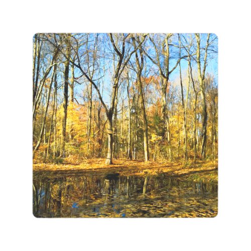 Autumn Serenity Tranquil Reflections by the Pond Metal Print