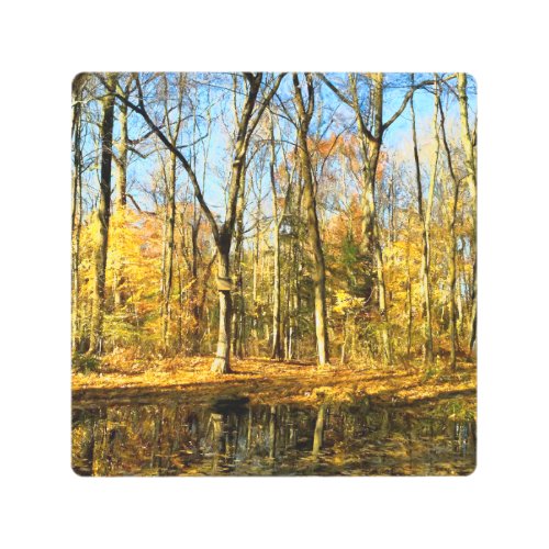 Autumn Serenity Tranquil Reflections by the Pond Metal Print
