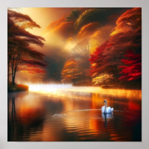 Autumn Serenity with Swan _ Peaceful Nature  Poster