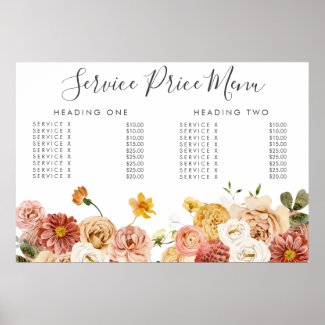 Autumn Service Price Menu Custom Printed Poster