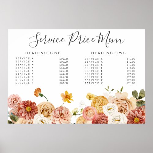 Autumn Service Price Menu Custom Printed Poster