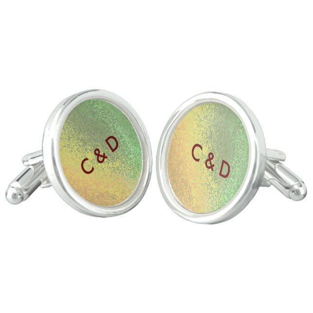 Autumn Shades Green and Yellow Wedding Cufflinks (Angled)