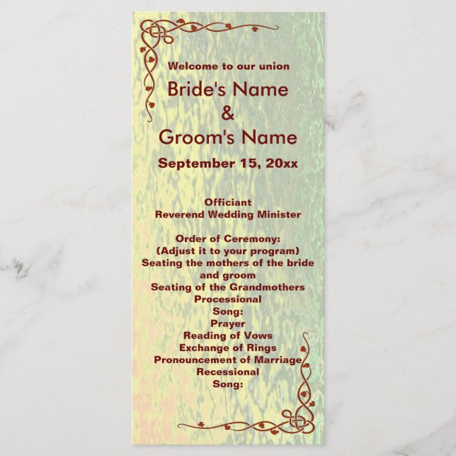 Autumn Shades Green and Yellow Wedding Rack Card (Front)