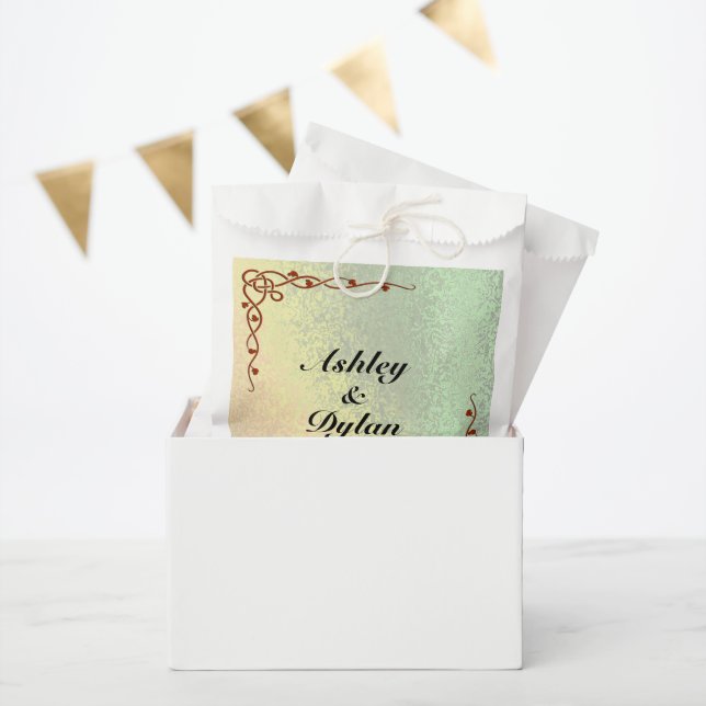 Autumn Shades Green Yellow Custom Names Wedding  Favor Bag (Party)