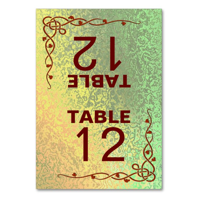 Autumn Shades Green Yellow Wed Folded Table Card (Front)