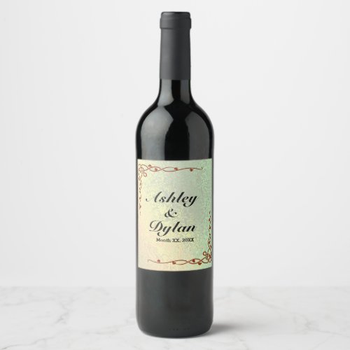 Autumn Shades Green Yellow Wedding Wine Label