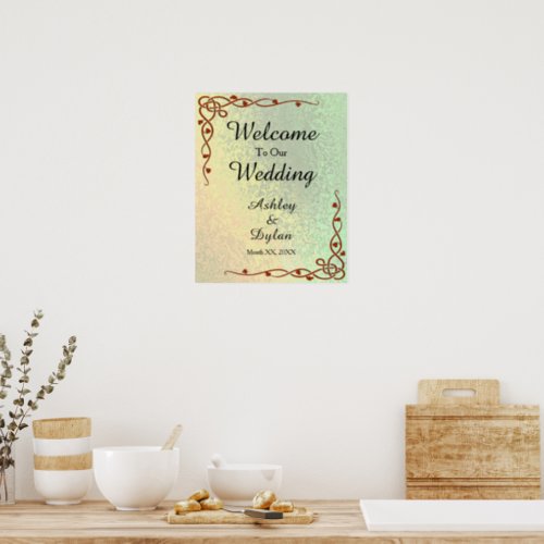 Autumn Shades Green Yellow Welcome Wedding Sign